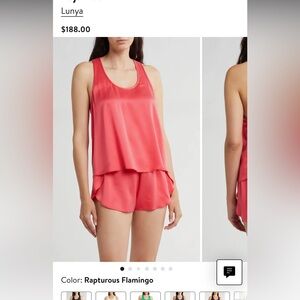 Lunya Tulip Back Set Pink Coral Women's Satin Pajama Set Large NWT